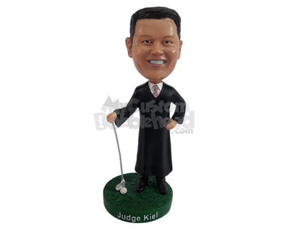 Custom Bobblehead Sporty Judge having a good relaxed time with a golf club - Careers & Professionals Lawyers Personalized Bobblehead & Action Figure