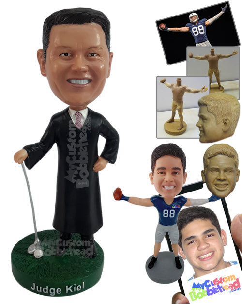 Sporty Judge having a good relaxed time with a golf club Personalized Bobblehead