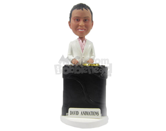 Custom Bobblehead Cool Corporate Pal In Formal Attire Trying To Be A Dj - Careers & Professionals Corporate & Executives Personalized Bobblehead & Cake Topper