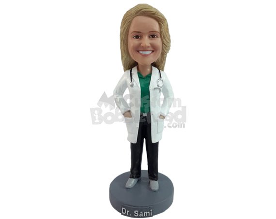 Custom Bobblehead Good Doctor with both hands in pocket and stethoscope around the neck wearing casual clothe - Careers & Professionals Medical Doctors Personalized Bobblehead & Action Figure