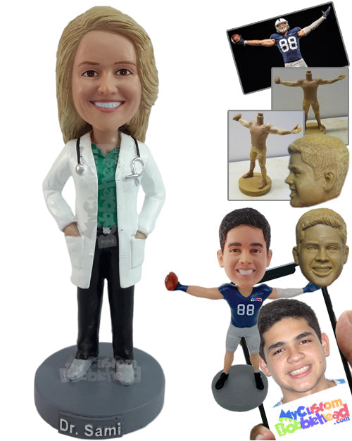 Good Doctor with Both Hands in Pocket and Stethoscope Around the Neck, Wearing Casual Clothes Personalized Bobblehead