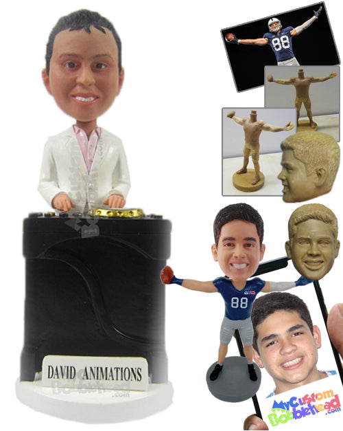 Cool Corporate Pal In Formal Attire Trying To Be A Dj Personalized Bobblehead