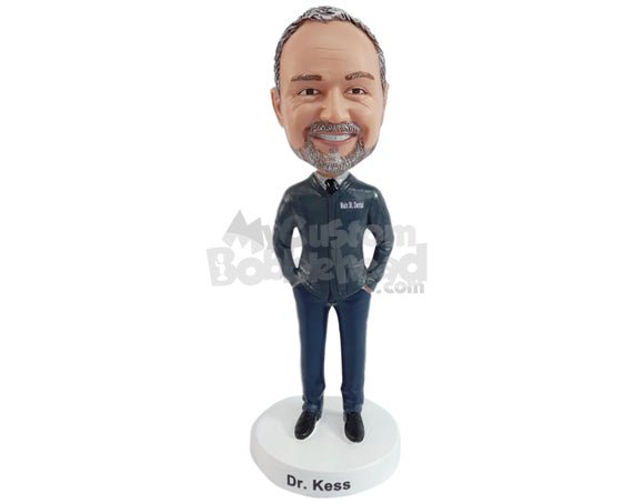 Custom Bobblehead Businessman on a semi-casual outfit read to start day fresh - Careers & Professionals Corporate & Executives Personalized Bobblehead & Action Figure