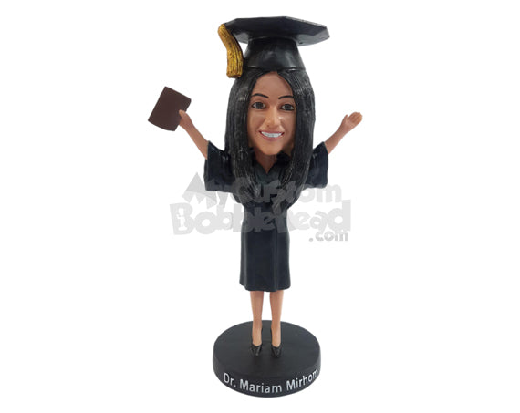 Custom Bobblehead Enthusiastic graduate girl with heir fine dress - Careers & Professionals Graduates Personalized Bobblehead & Action Figure