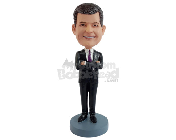 Custom Bobblehead Important businessman wearing nice suit with arms folded - Careers & Professionals Lawyers Personalized Bobblehead & Action Figure