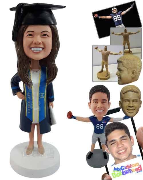 Happy and Excited Freshly Graduated Girl with a Nice Graduation Outfit Personalized Bobblehead