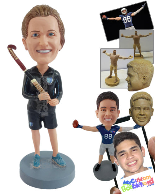 Sporty Field hockey player ready to start day's training Personalized Bobblehead