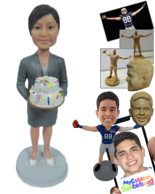 Cool Corporate Lady In Formal Outfit Celebrating Birthday Personalized Bobblehead