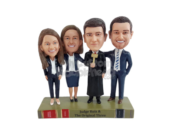 Custom Bobblehead Lawyers and Judge family on top of a law book base - Careers & Professionals Lawyers Personalized Bobblehead & Action Figure