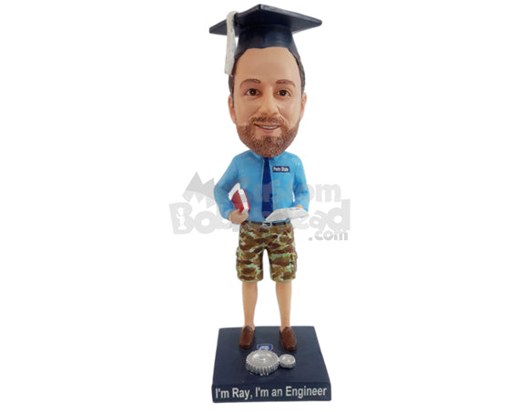 Custom Bobblehead Almost graduated Engineer holding his paper work wearing shorts and loafers - Careers & Professionals Architects & Engineers Personalized Bobblehead & Action Figure