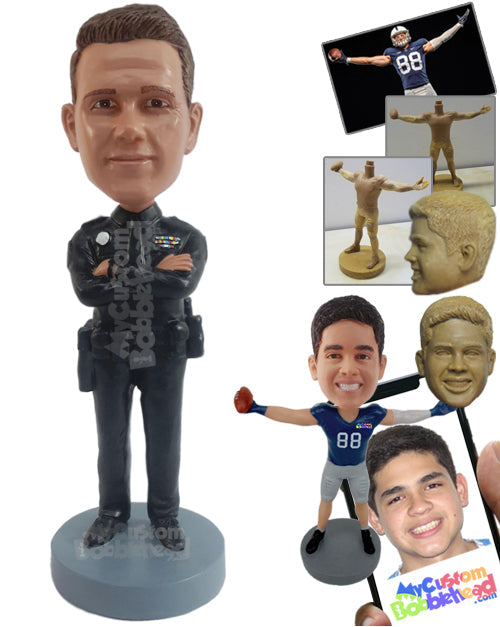 Seriously intimidating-looking officer with crossed arms Personalized Bobblehead