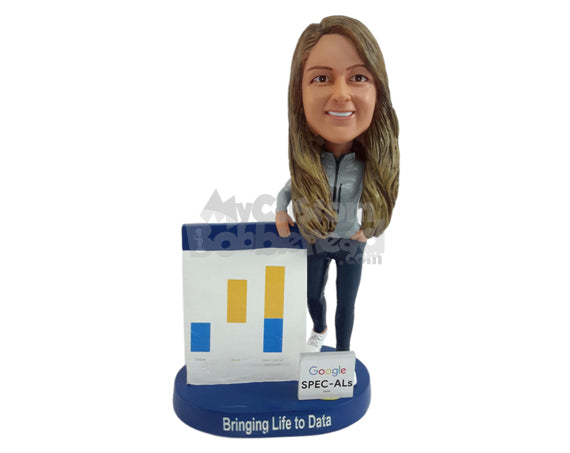 Custom Bobblehead Intelligent girl showing specs chart data - Careers & Professionals Corporate & Executives Personalized Bobblehead & Action Figure