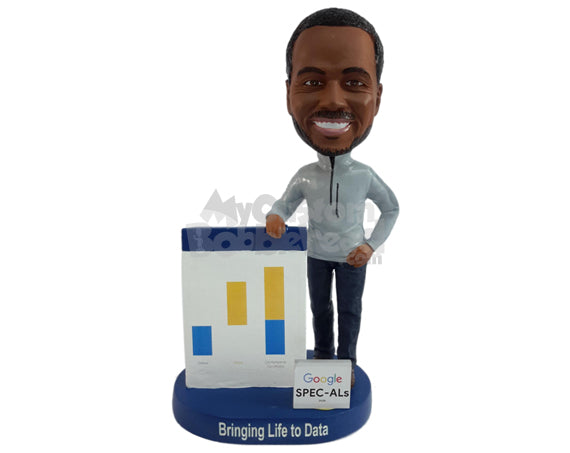 Custom Bobblehead Intelligent guy showing specs chart data - Careers & Professionals Corporate & Executives Personalized Bobblehead & Action Figure