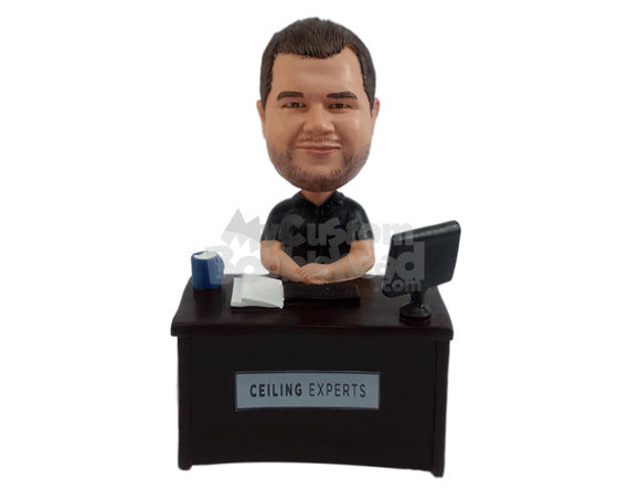 Custom Bobblehead Cool dude sitting on a chair ready to give out important information to costumer - Careers & Professionals Architects & Engineers Personalized Bobblehead & Action Figure