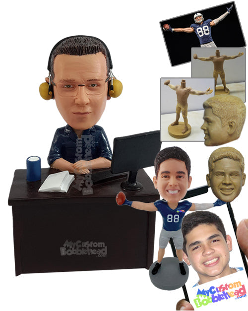 Relaxed-looking dude sitting on a chair, ready to start working at his desk Personalized Bobblehead