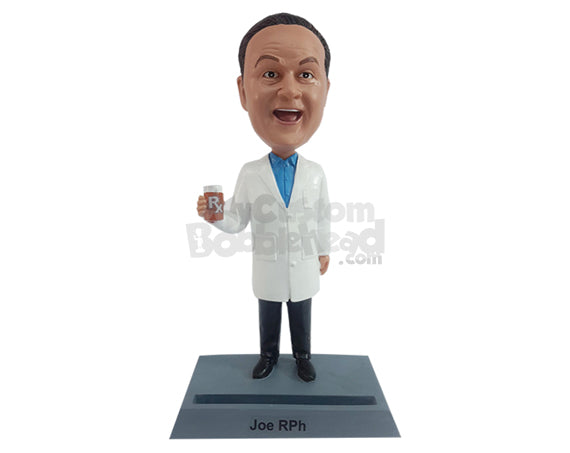 Custom Bobblehead Professional parmacist recomending the best medicine with business card holder at the base - Careers & Professionals Medical Doctors Personalized Bobblehead & Action Figure