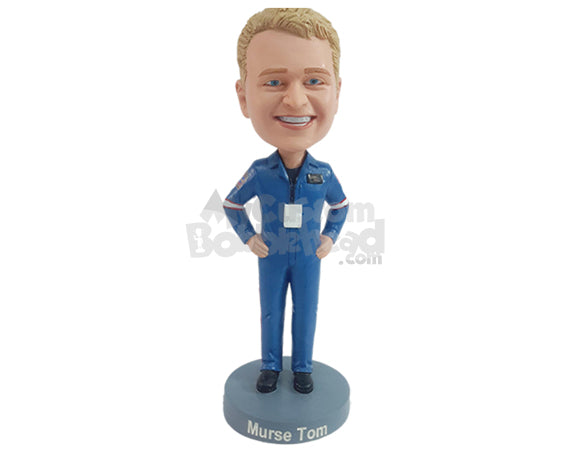 Custom Bobblehead Good looking race star waiting to have a nice good race - Careers & Professionals Athletes Personalized Bobblehead & Action Figure