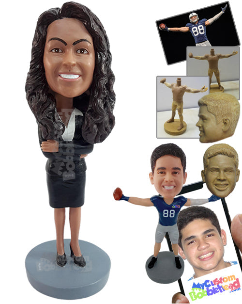 Dazzling Young Lawyer with Arms Folded Wearing a Beautiful Dress Personalized Bobblehead