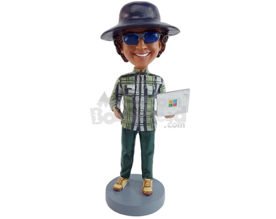 Custom Bobblehead Crazy dude wearing nice shirt with a laptop on one hand and a cellphone on the other hand - Careers & Professionals Corporate & Executives Personalized Bobblehead & Action Figure