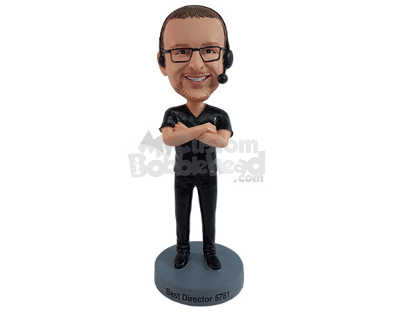 Custom Bobblehead Nice dude wearing a v-neck t-shirt with crossed arms - Careers & Professionals Coaches & Referees Personalized Bobblehead & Action Figure