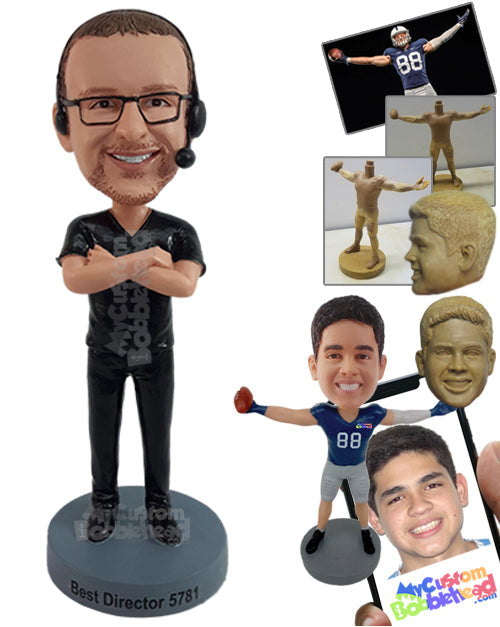 Nice dude wearing a v-neck t-shirt with crossed arms Personalized Bobblehead