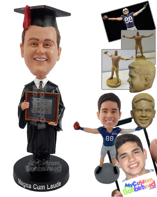 Happy Graduate Holding His Framed Diploma Personalized Bobblehead