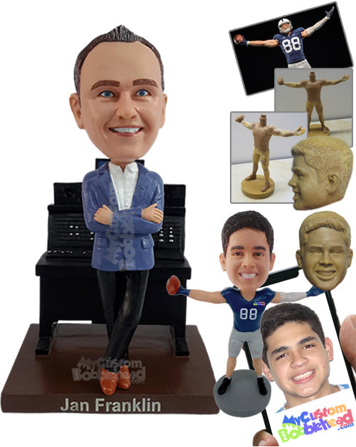 Professional sound manager wearing a nice suit and elegant shoes, arms crossed Personalized Bobblehead