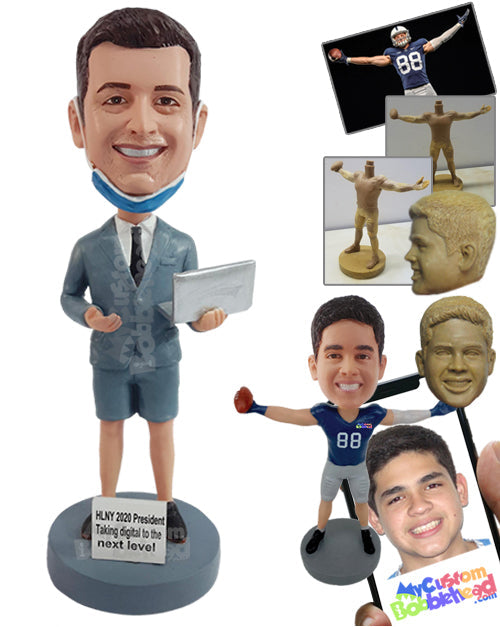 Funny Dude Taking Work Conferences on a Laptop to the Next Level, Home Edition Personalized Bobblehead