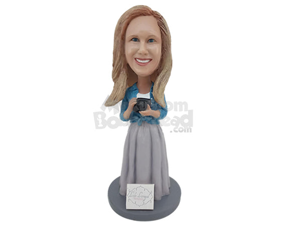 Custom Bobblehead beautifull photographer holding a camera with a nice dress - Careers & Professionals Corporate & Executives Personalized Bobblehead & Action Figure