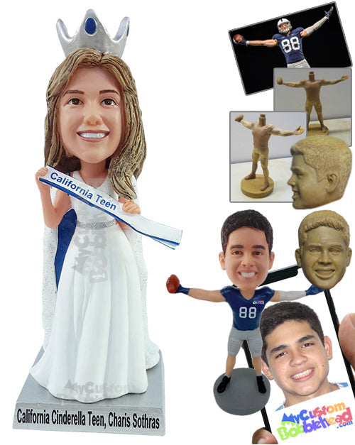 Miss holding her sash with both hands Personalized Bobblehead