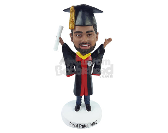 Custom Bobblehead Happy Graduate with hand up in the air - Careers & Professionals Graduates Personalized Bobblehead & Action Figure