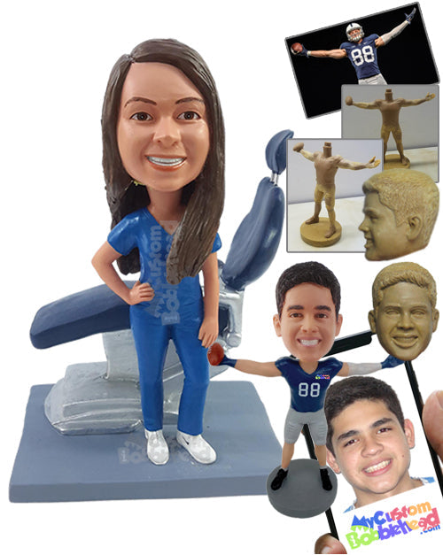 Good-looking Dentist Gal in Scrubs Personalized Bobblehead