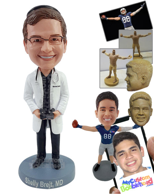 Cool Doctor with a Game Controller Wearing Scrubs and a Stethoscope Personalized Bobblehead