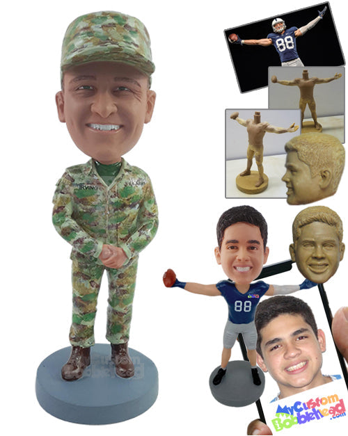 Soldier with crossed arms, ready in uniform Personalized Bobblehead