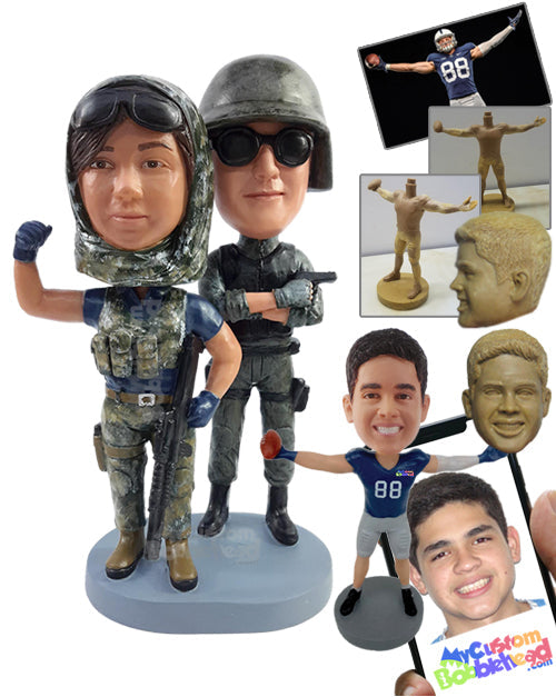 Cool Fighting Couple Ready to Start Shooting Drill Personalized Bobblehead