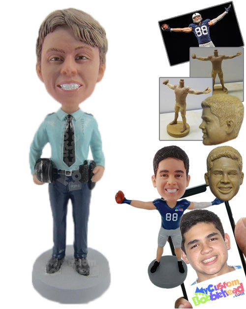 Police Officer Wearing a Long-Sleeved Shirt and Formal Pants and Dress Shoes Personalized Bobblehead