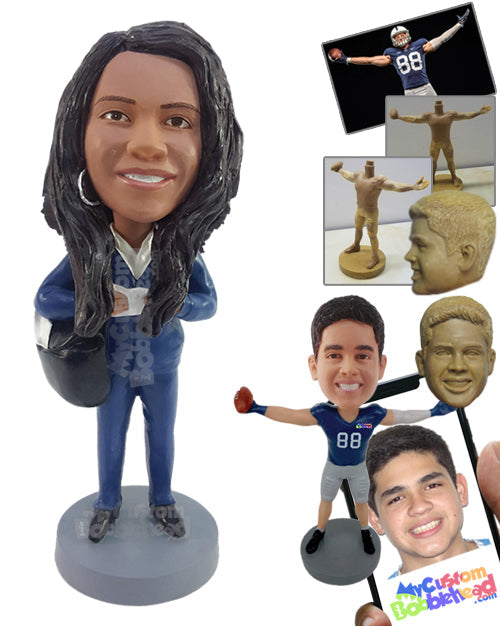 Female Mail Carrier Wearing a Jacket with a Bag Over Her Shoulder Personalized Bobblehead