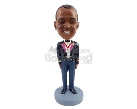 Custom Bobblehead Band player posing with a nice jacket suit with a medal and a bow tie - Careers & Professionals Musicians Personalized Bobblehead & Action Figure