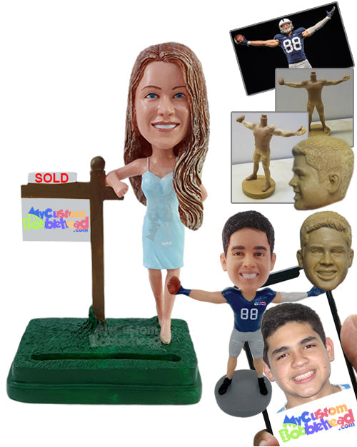 Beautiful Real Estate Agent Wearing a Nice Dress and Heels Personalized Bobblehead