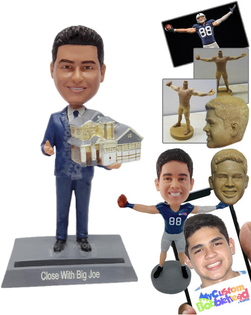 Real estate salesman showing a home model prop Personalized Bobblehead