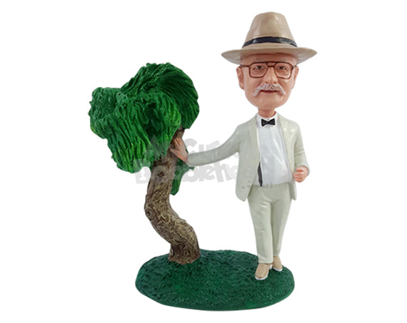 Custom Bobblehead Botanist male wearing nice suite leaning on a big tree - Careers & Professionals Teachers Personalized Bobblehead & Action Figure