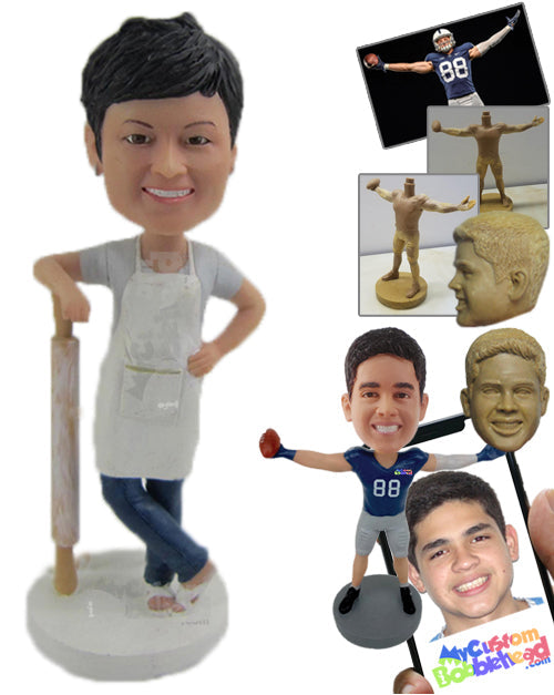 Woman Cooking in Apron with Leg Crossed Personalized Bobblehead