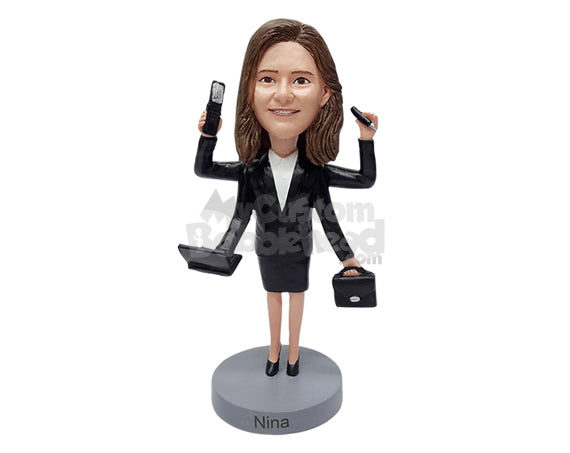 Custom Bobblehead Multitasking female office worker ready to to a million thing at the same time - Careers & Professionals Corporate & Executives Personalized Bobblehead & Action Figure