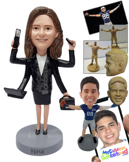 Multitasking female office worker ready to do a million things at the same time Personalized Bobblehead