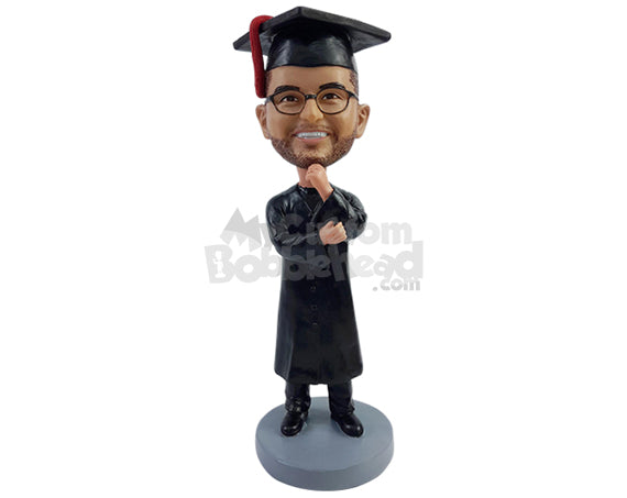 Custom Bobblehead Optimistic graduate  looking into the future with crossed arm - Careers & Professionals Graduates Personalized Bobblehead & Action Figure