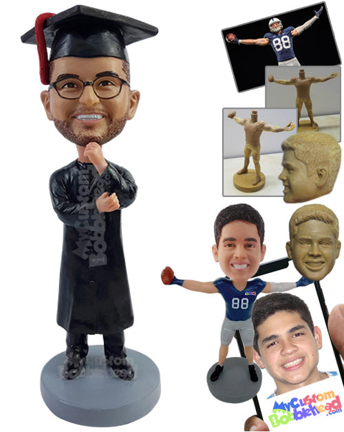 Optimistic graduate looking into the future with crossed arms Personalized Bobblehead