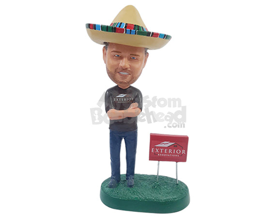 Custom Bobblehead Mexican realtor agent wih crossed arms wearing a t-shirt and long pants - Careers & Professionals Real Estate Agents Personalized Bobblehead & Action Figure