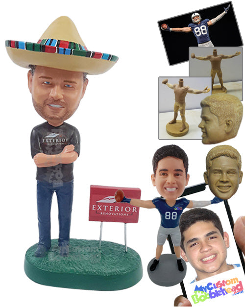 Mexican realtor agent with crossed arms, wearing a t-shirt and long pants Personalized Bobblehead