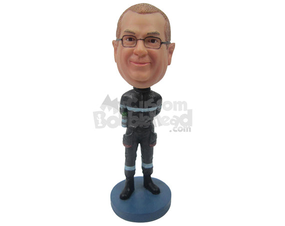 Custom Bobblehead Cool Guy Eager To Race Wearing His Racing Attire - Careers & Professionals Car Racers Personalized Bobblehead & Cake Topper