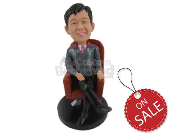 Custom Bobblehead Star Pal Sitting On A Couch With Style Wearing Trendy Jacket - Careers & Professionals Corporate & Executives Personalized Bobblehead & Cake Topper